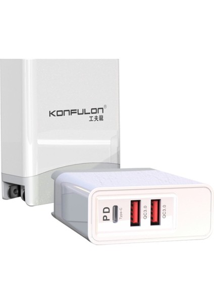C56Q 2xusb Qc 3.0 ve 1xtype-C Pd 30W Seyahat Şarj Cihazı + Farklı Ülkelerin Fiş Seçenekleri