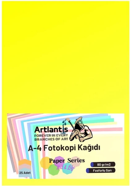 Renkli A-4 Fotokopi Kağıdı 25 Li 1 Paket Artlantis Fotokopi Renkli A4 Kağıdı Sarı