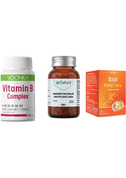 B Complex 62 Tablet + C Vitamini 30 T.+ Magnezyum Malat 60 Tablet