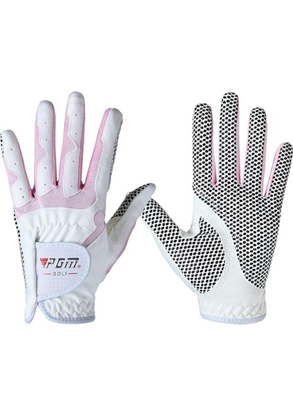 Kadınlar Golf Eldiven Çifti Yumuşak Kavrama Pro Esnek Spor Eldiven Tam Parmak Mitten Beyaz Pembe L