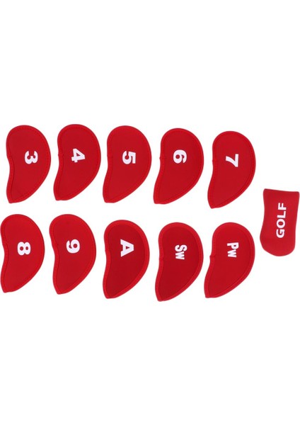10 Adet Neopren Golf Demir Kafa Kapakları + 1 Adet Golf Atıcı Headcovers Kırmızı Set
