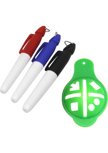 Golf Topu Liner Çizim Işaretleme Hizalaması Takım Toplama Marker W / Pens Green