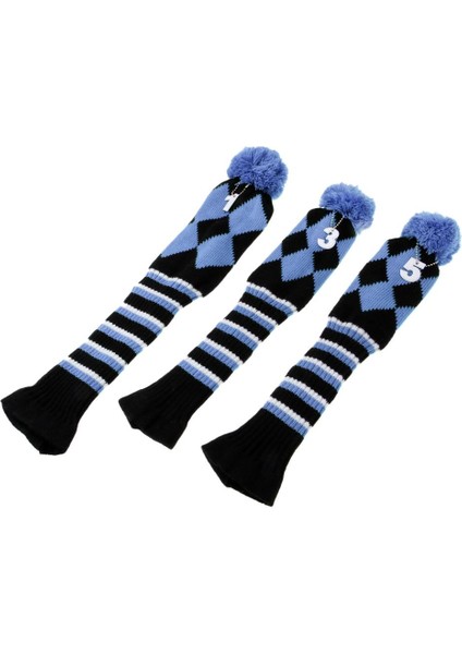 3 Golf Pom Pom Set Headcover Sürücü Fairway Woods Kafa Amparo Mavi Kapakları