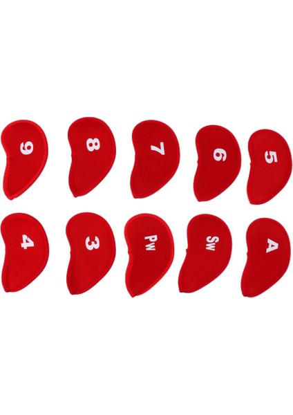 10 Adet / Takım Golf Kulübü Koruyucu Demir Kafa Kapak Çorap Headcover Kırmızı