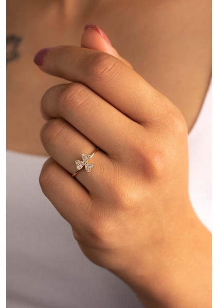 Altın Yonca Taşlı Yüzük