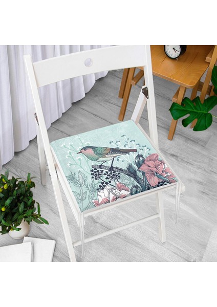 Kuş Motifli Dijital Baskılı Fermuarlı Sandalye Minderi