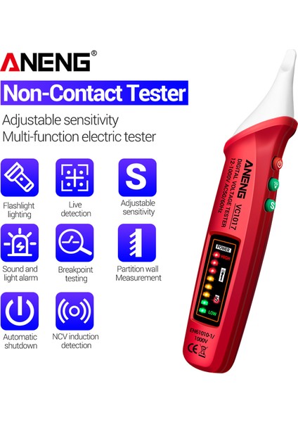 Aneng VC1017 Ac Kontrol Kalemi - Kırmızı (Yurt Dışından)
