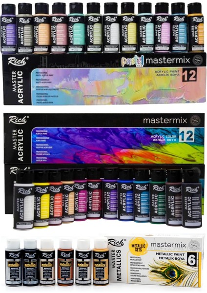 Mastermix Lux Akrilik Boya Seti 30 Renk Canlı- Pastel- Metalik Renkler