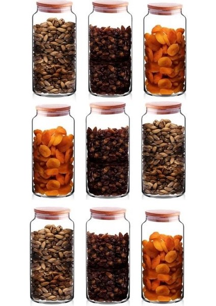 Bambu Vakum Kapaklı Cam Kavanoz 1300 ml 9 Lu