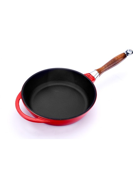 Döküm Kızartma Tavası Ahşap Kulplu ÇAP(Ø)24CM Kırmızı fiyatları