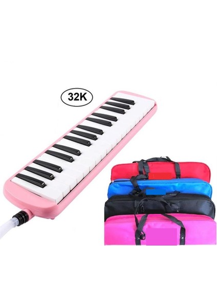 Bez Çantalı 32 Tuşlu Melodika Pembe