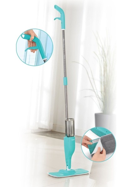 Sprey Mop 360 Derece Su Püskürtmeli Sprey Mop Paspas+1 Adet Orijinal Microfiber Yedek