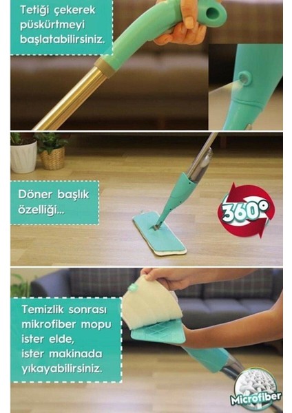 Sprey Mop 360 Derece Su Püskürtmeli Sprey Mop Paspas+1 Adet Orijinal Microfiber Yedek modelleri
