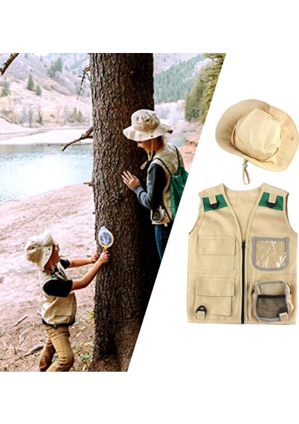 Çocuklar Kargo Yelek ve Şapka Kostüm Kamp Açık Explorer Set Parti Cosplay (Yurt Dışından)