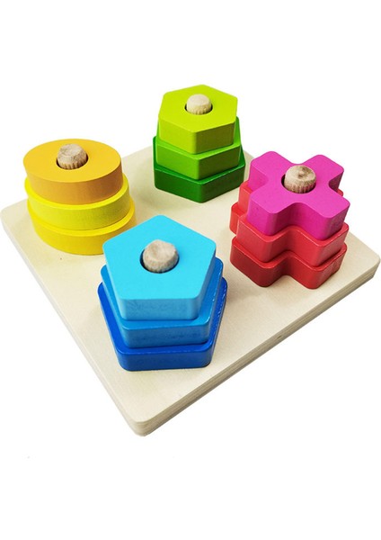 Bebek Montessori Ahşap Şekli Eşleştirme Istifleme Blokları Oyuncaklar Duyusal Oyuncaklar A (Yurt Dışından)