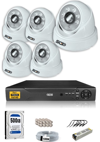 5 Kameralı 5mp Sony Lensli 1080P Fullhd Güvenlik Kamerası Sistemi - Cepten Izle - 500 Iç