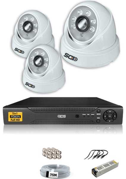 3 Kameralı 5mp Sony Lensli 1080P Fullhd Güvenlik Kamerası Sistemi - Hard Disksiz