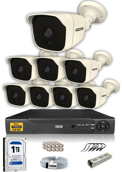 8 Kameralı 5mp Sony Lensli 1080P Fullhd Güvenlik Kamerası Sistemi - Cepten Izle - 1tbdış