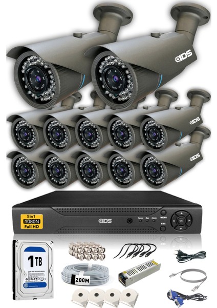 12 Kameralı 5mp Lensli 1080P Fullhd Kamera Seti - Gece Görüşlü - Su Geçirmez - Cepten Izle
