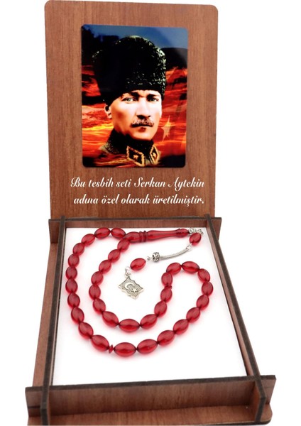Isme Kişiye Özel Atatürk ve Bayrak Temalı Ateş Kehribar Tesbih