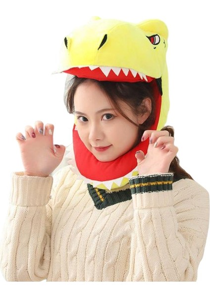 Sevimli Dinozor Kafa Şapka Cosplay Headgear Çok Güzel Fotoğraf Sahne Cadılar Bayramı Sarı(Yurt Dışından)