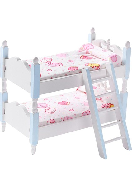 1/12 Dollhouse Mini Çocuk Odası Mobilya Ahşap Ranza Yatak Modeli Dıy Aksesuarları Mavi(Yurt Dışından) fiyatları