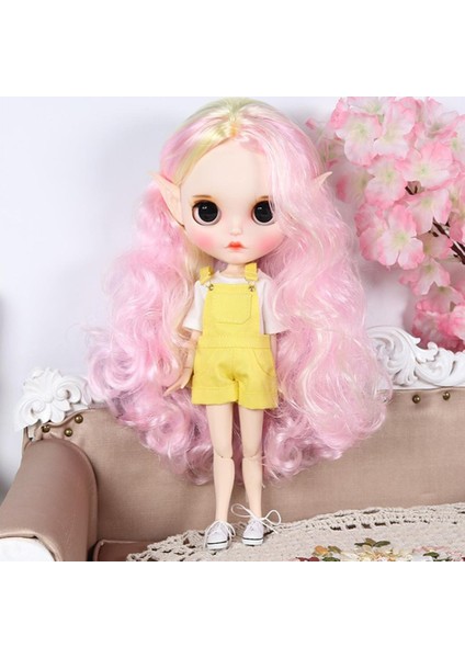 1/6 Uzun Kıvırcık Peruk Blythe Bebek Dıy Için Scalp Headshell ile Dıy Accs Pink