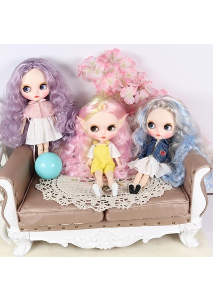 1/6 Uzun Kıvırcık Peruk Blythe Bebek Dıy Için Scalp Headshell ile Dıy Accs Pink