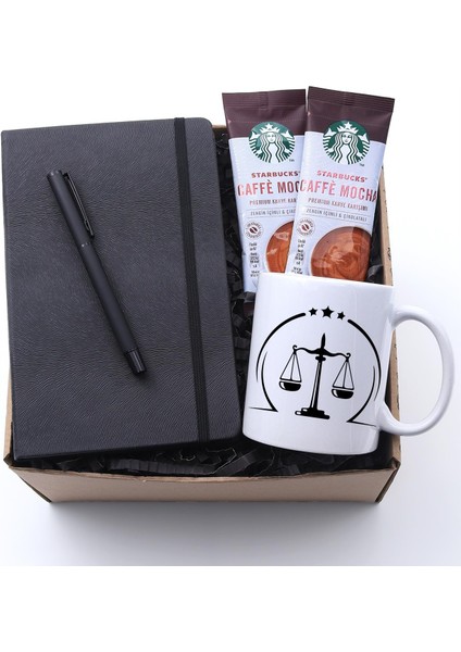 Avukatlara Özel Baskılı Kupa & Siyah Defter & Siyah Roller Kalem & 2'li Caffe Mocha Hediye Seti