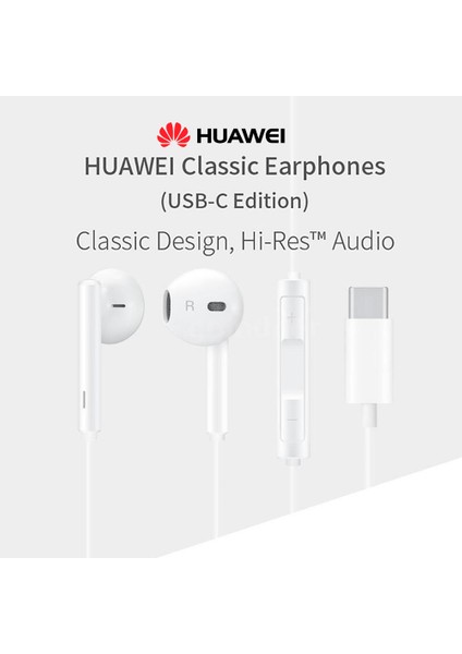 Huaweı CM33 USB C Kulaklık Mikrofonlu / Ses Kontrollü - Beyaz (Yurt Dışından)