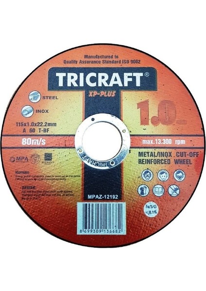 Trıcraft 115X1X22.23 mm Inox Kesici (MEŞEM-3301) 25 Adet Bir Paket