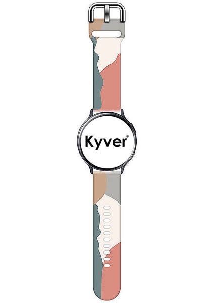Samsung Watch 3 Desenli Silikon Kordon 22 mm Uyumlu (Pembe-Gri)