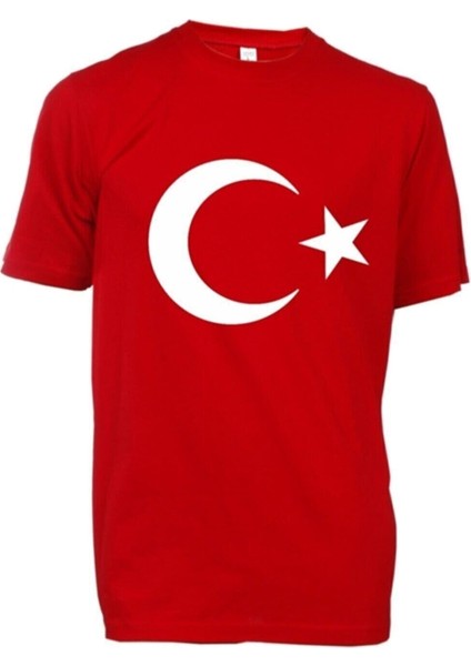 Unisex Kırmızı Ay Yıldız Türk Bayraklı Tişört T-Shirt