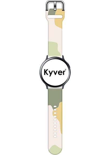 Samsung Watch 3 Desenli Silikon Kordon 22 mm Uyumlu (Krem-Açık Yeşil)