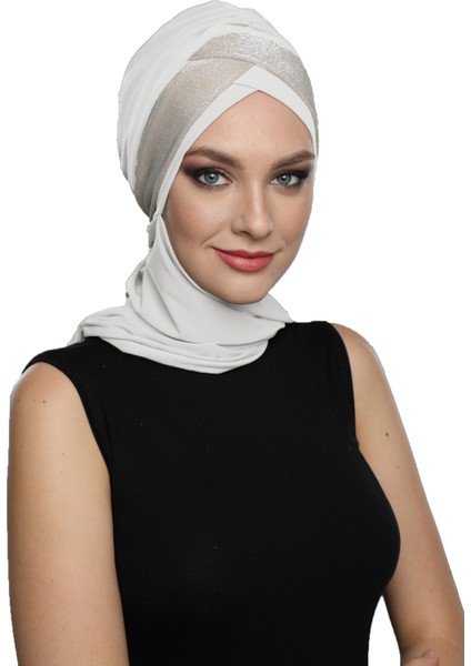 Çapraz Pike Atkılı Astarlı Krem-Bej Hazır Türban Tesettür Bone