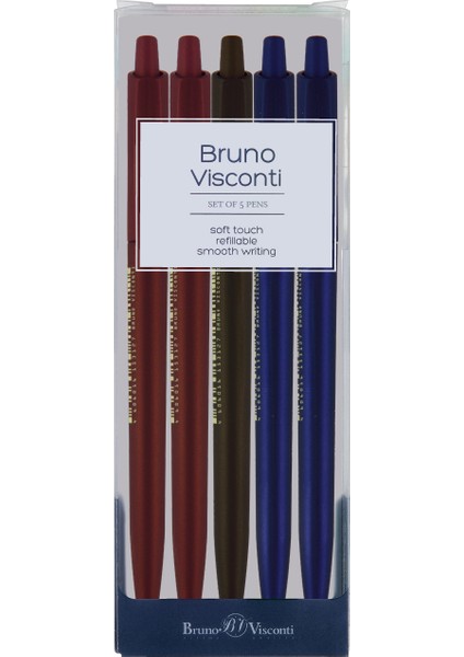 Bruno Visconti "Slim Click" Tükenmez Kalem -5'li Set -Mavi-0,5 mm -Renkli