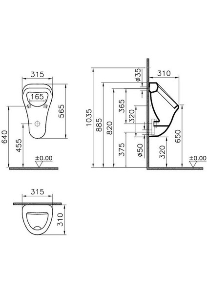 Vitra Arkitekt Pisuvar Arkadan Su Girişli Arkadan Çıkışlı 6201L003-0199