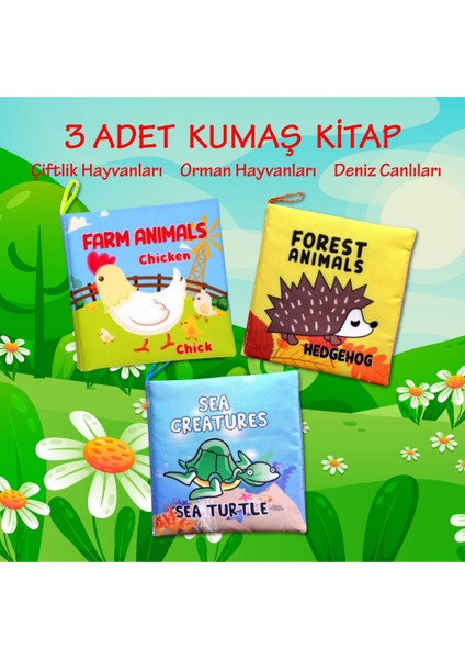 3 Kitap Tox Ingilizce Deniz Canlıları , Çiftlik ve Orman Hayvanları Kumaş Sessiz Kitap E119 E127 E128 - Bez Kitap , Eğitici Oyuncak , Yumuşak ve Hışırtılı
