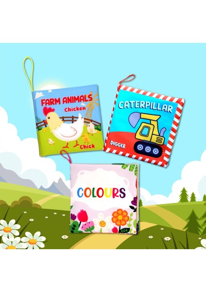 3 Kitap Tox Ingilizce Çiftlik Hayvanları , Renkler ve Iş Makinaları Kumaş Sessiz Kitap E119 E118 E129 - Bez Kitap , Eğitici Oyuncak , Yumuşak ve Hışırtılı