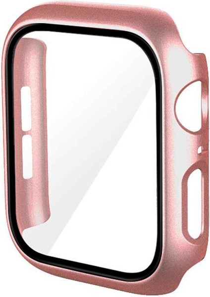 Apple Watch Uyumlu 7 45MM Ekran Korumalı Sert Slim Rubber Kılıf - Rose Gold