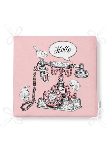 Pembe Zemin Antika Telefon Tasarımlı Dijital Baskılı Modern Fermuarlı Sandalye Minderi fırsatları