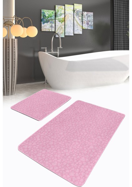 Pembe Temalı Love Tasarımlı Dijital Baskılı 2'li Kaymaz Tabanlı Banyo & Mutfak Paspas Takımı fiyatları