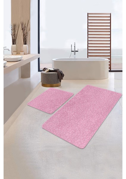 Pembe Temalı Love Tasarımlı Dijital Baskılı 2'li Kaymaz Tabanlı Banyo & Mutfak Paspas Takımı modelleri