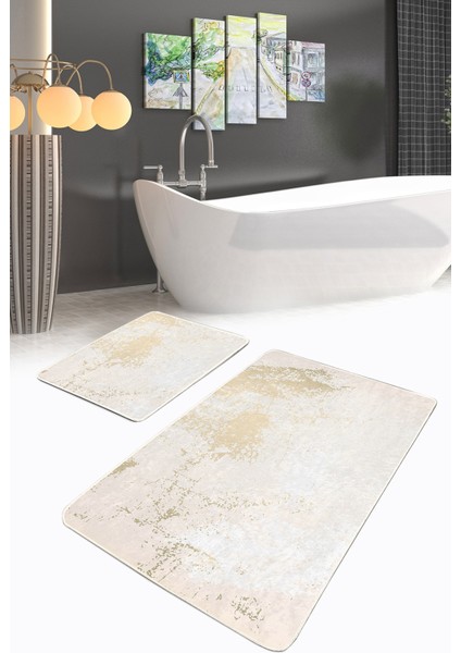 Gold Detaylı Renkli Mermer Motifli Dijital Baskılı 2'li Kaymaz Tabanlı Banyo & Mutfak Paspas Takımı fiyatları