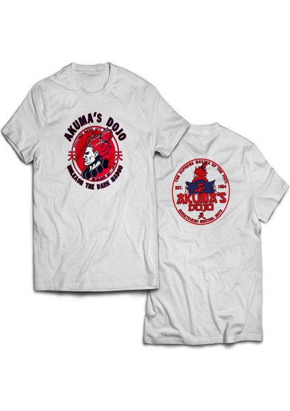 Street Fighter Akuma Dojo Çift Baskılı &100 Pamuk Oversize T-Shirt Büyük Beden Tişört