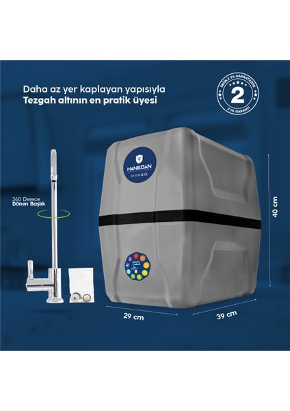 12 Aşama 9 Litre Çelik Tanklı 80 Gpd Membranlı Su Arıtma Cihazı