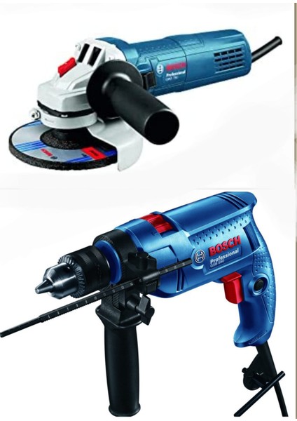 550 W Darbeli Matkap Vidalama ve Bosch 750 W Avuç Içi Taşlama Ikili Set
