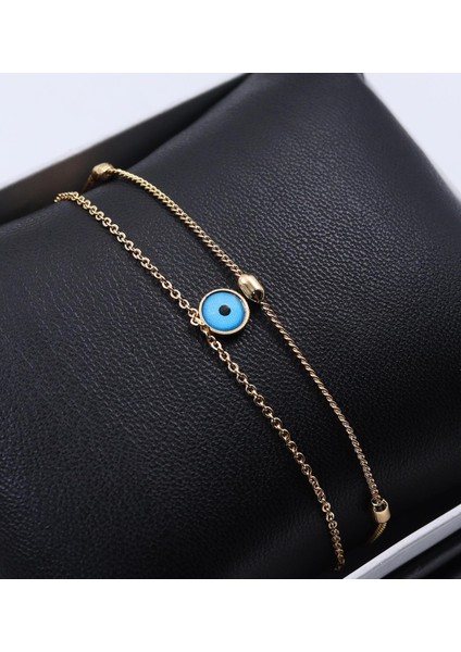 Anneler Gününe Özel Gold Renk Taşlı Kadın Kol Saati & Gold Renk Nazar Boncuklu Kolye & Bileklik Hediye Seti indirimleri