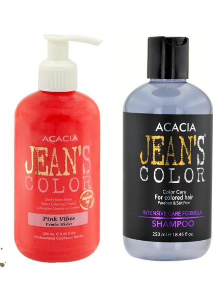 Acacia Jeans Color Boya Koruyucu Şampuan 250 ml ve Renkli Saç Boyası Pembe Hisler 250 ml