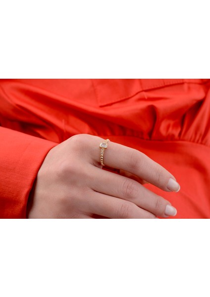 Baget Taşlı Kadın 14 Ayar Altın Bead Boncuk Yüzük fırsatları